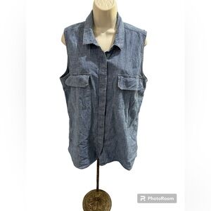 Calvin Klein Jeans Sleeveless Denim Button Down Top‎ Pockets Women’s Size XL